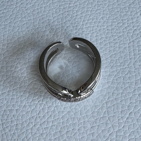 Silver and Diamond Baguette Geometric Statement Ring Adjustable New - Picture 8 of 9